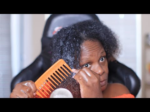 STRUGGLING TRYING TO COMB NATURAL HAIR (40 MINS NO TALKING) ASMR CREME OF NATURE ARGAN OIL LEAVE IN