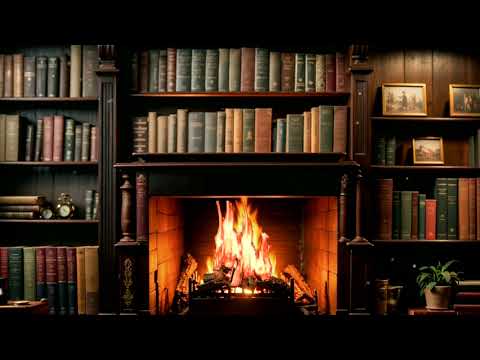 asmr ambient video | old library with fireplace | perfect for relax, study, read 📖✨☕️