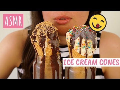 ASMR: Eating Salted Caramel Ice Cream Cones With Crunchy Toppings | Lip Smacking (No Talking)