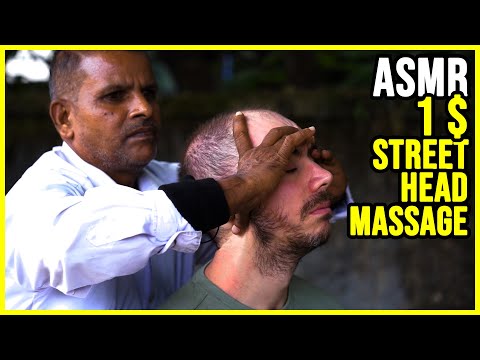 1 $ HEAD MASSAGE on the STREET with a great EYES TREATMENT | ASMR INDIAN BARBER