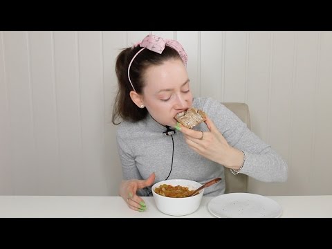 ASMR Eating Sounds | Chili Lentil Soup & Bread Roll