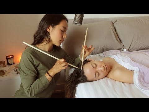 1 Hour Chinese Acupoint Scalp and Face Massage, Scalp Check, Gua Sha Back Massage (Real Person ASMR)