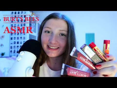 ASMR trying Burt's Bees lip products (mouth sounds + lip gloss sounds + tapping)