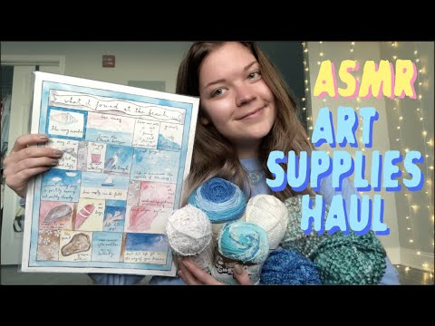 asmr fiber art yarn & fabric haul 🐚 🌊~ hobby lobby & goodwill