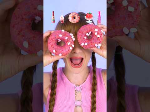 ASMR Emoji Pink Food Soda, Donut, Jello Mukbang #shorts