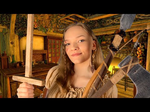 Skyrim ASMR // Checking out our new Weapons (wood scratching & tapping, leather tapping, ...)