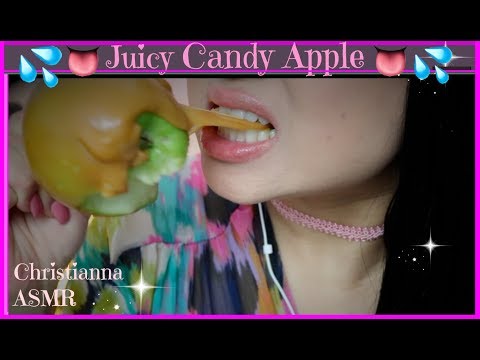 ASMR EATING Candy Apple || JUICY CRUNCHY SOUR Green Apple || STRETCHY SWEET Caramel