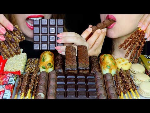 ASMR DARK CHOCOLATE BAR, CHOCOLATE CAKE STICKS, MACARONS, ICE CREAM BAR, POCKY, MARZIPAN, COOKIES 먹방