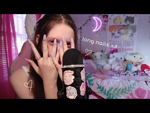 ASMR tapping and mic scratching with long nails ♡ (whispering)