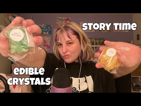ASMR story time and eating edible crystals! mouth sounds and rambling for sleep 😴📖🛼