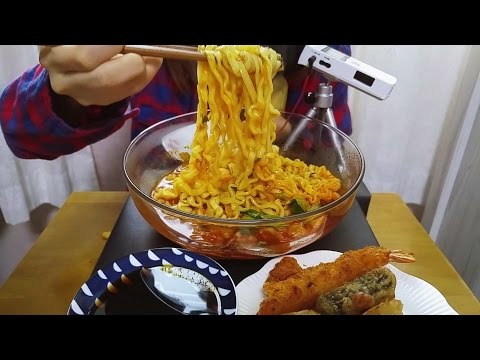 ASMR: Ramen 육개장칼국수, 튀김 한국어 이팅사운드 │ Beef Noodle Soup, Fried food Korean Crunchy Eating Sounds