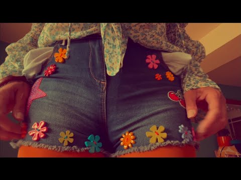 ASMR jean shorts scratching and tapping on buttons - little bit aggressive