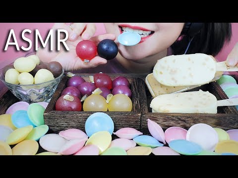 ASMR POPPING JELLY BALL+ICE CREAM+STRAWBERRY COATED WITH CHOCOLATE+UFO CANDY EATING SOUNDS|LINH ASMR