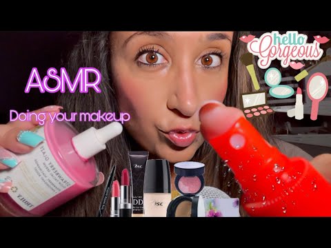 ASMR Doing Your Makeup 💄 Gum Chewing, Face Brushing,Personal Attention,Lip Plumping,Layered Sounds