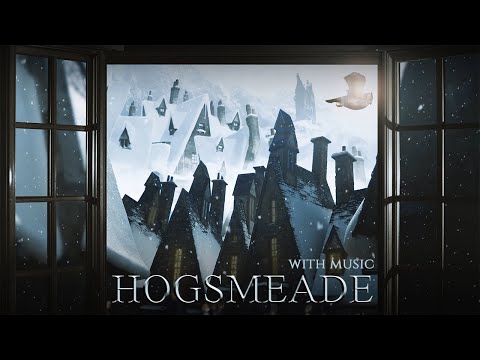View of a Hogsmeade Window on a Snowy Winter Day ⛄ Harry potter ASMR Ambience + Christmas Music 🎄