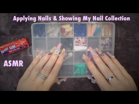 ASMR Gum Chewing Nail Application & Showing My Nail Collection | Whispered Ramble, Tapping