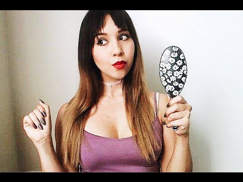 ASMR Long Hair Brushing |  Long Nail Tapping | Hair Play | Red Lips