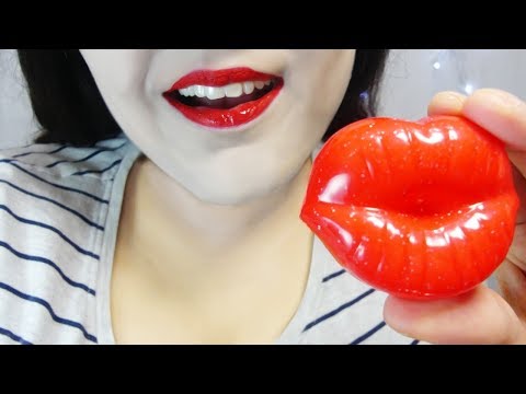 ASMR Kiss Lollipop Candy Eating with Red Lips!