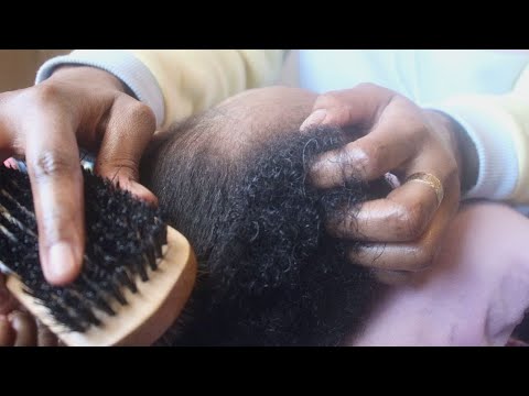 ASMR curly hair play, brushing, scratching, scalp check, oil massage (whisper)