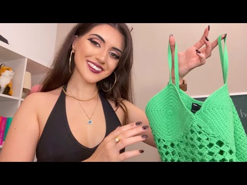 ASMR| Tingly Clothing Haul 💚 ~ whispering, tapping and fabric sounds