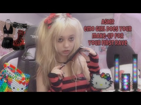 ASMR emo girl does your make-up for your first rave!🍬🎶(fast and aggressive)