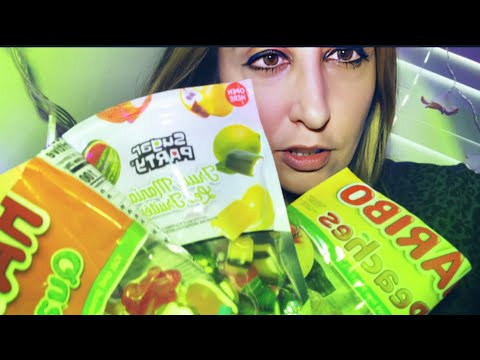 ASMR Haribo Gummies & Candy Taste Test/ Gummy Chewing Sounds/ Eat with me/ Whispered/ Wrapper Sounds