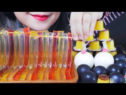 ASMR EATING JELLY NOODLES GRAPE JELLY MILK PUDDING BALL PLAN PUDDING SOFT CHEWY | LINH-ASMR