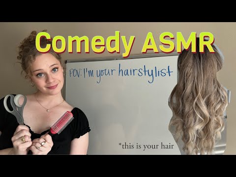 POV: I'm your hairstylist (Comedy, ASMR, hair brushing, hair cutting, soft spoken)