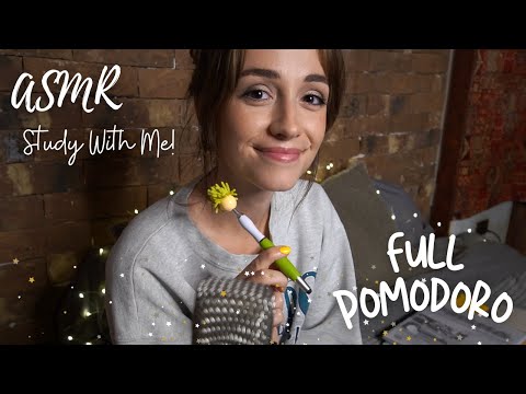 ASMR Study With Me! FULL Pomodoro Session with Timer & Breaks (With Gentle Rain)