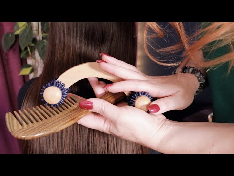 ASMR Wooden Tools Back Massage 🌟 Roller, Hair Combing, Back Brushing 🌟 No Talking