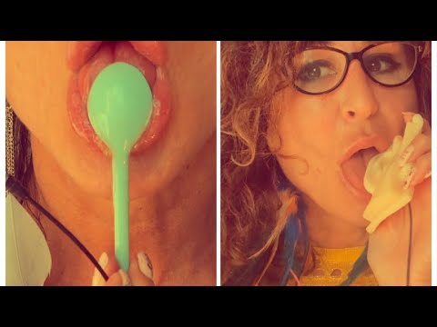 ASMR honeyed spoons, ear eating, biting and nibbling | funnel sounds | sticky mouth sounds