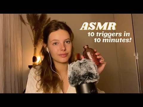 ASMR 10 triggers in 10 minutes (fast tapping, liquid sounds, scratching, lid sounds)