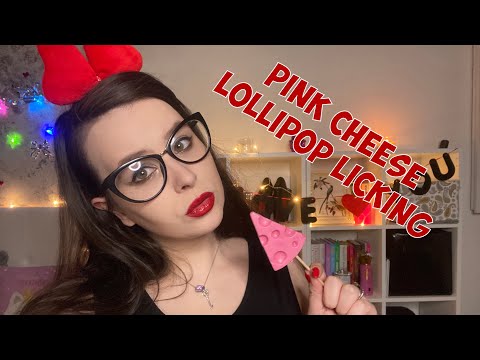 ASMR pink cheese shape lollipop licking