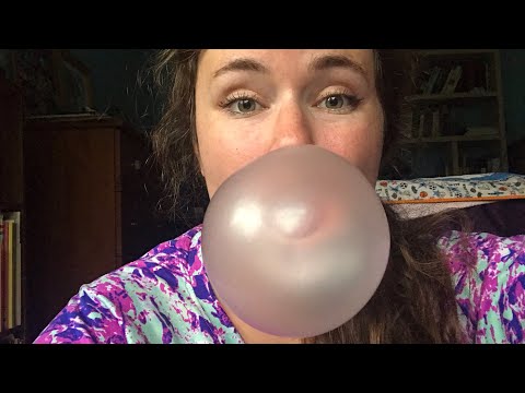 ASMR Whisper Ramble Mental Health Check In and Blowing Bubbles, Gum Chewing