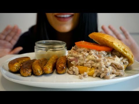 ASMR/WHISPER MUKBANG SLOPPY JOES | SAUSAGES | CHEESE SAUCE | MESSY EATING