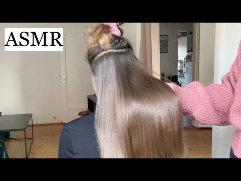ASMR | Styling my friend's hair for our Christmas party🎄 (hair straightening, hair play, no talking)