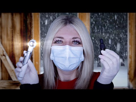 ASMR Ear Exam & Ear Cleaning, Medical Exam in Cosy Snowy Cabin, Fizzy Drops, Crackling Fire, Gloves