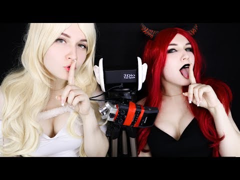 ASMR 👂👅 Ear LICKING  💋 TWIN Angel+Demon, Kissing, Mouth Sound, Breathing 👼😈  АСМР Звуки рта, поцелуи