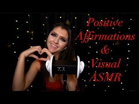 Positive Affirmations to Relax you - visual ASMR, finger flutters, ear massage/cupping, brush sounds