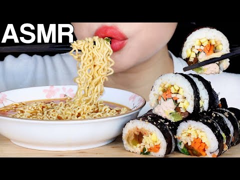 ASMR Gimbap & Cup Ramyeon Noodles 김밥, 컵라면 Eating Sounds Mukbang 먹방