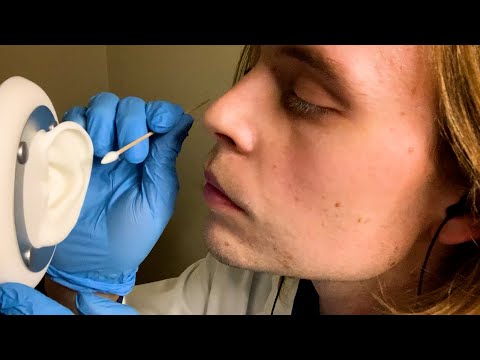 ASMR Detailed Ear Exam & Up Close Whispering (ear cleaning, doctor roleplay, ear to ear)