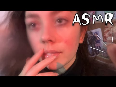 ASMR | Visible spit painting with plexiglass ( inaudible whispering, mouth sounds, focus on me + )