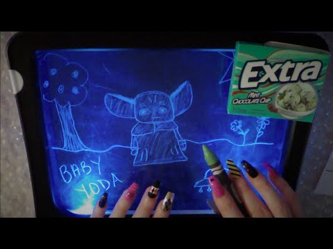 ASMR Intense Gum Chewing Ramble | Draw With Me on Dry Erase Glow Board | Tingly Whisper