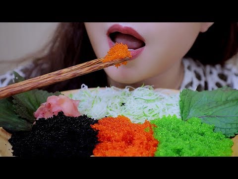 ASMR 3 colors of Tobiko Eggs, EXTREME CRUNCHY EATING SOUNDS | LINH-ASMR