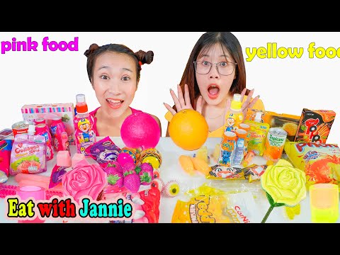Pink Food VS Yellow Food Mukbang Challenge 핑크 푸드 VS 옐로우 푸드 묵방 챌린지 Eat with Jannie