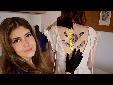 ASMR [Real Person] Tattoo Roleplay (deutsch) | Back exam/inspection & measuring for sleep (german)