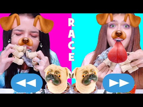 ASMR CANDY RACE WITH FINGER PUPPET (GUMMY CHICKEN, JELLY STRAWS, LOLLIPOPS)