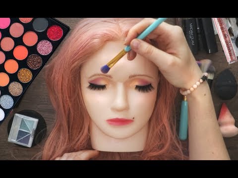 ASMR Makeup on Doll Head (Whispered) - Glowy Look