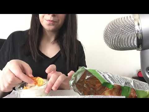 ASMR eating crunchy chips and sour cream- keto snacks