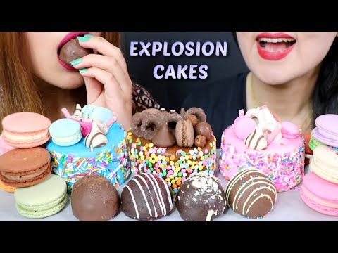 ASMR MINI EXPLOSION CAKES + CHOCOLATE CAKE TRUFFLES + MACARONS 리얼사운드 먹방 | Kim&Liz ASMR